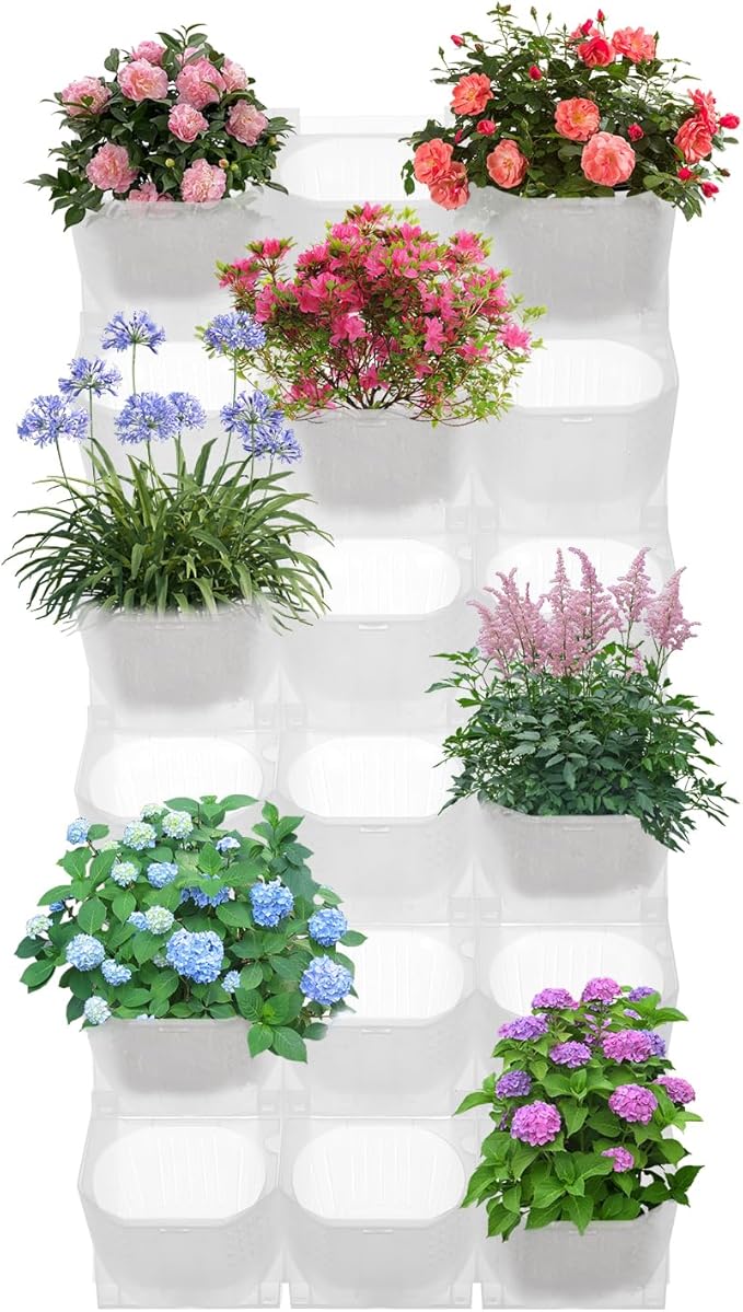 12Pieces 3-Pot Wall Planter Vertical Garden Plant Walls Wall Mounted Vertical Planter with Water-Storage Layer Stackable Wall-Mounted Flower Pot for Gardens, Balconies 180.78lbs Total Capacity (White)-Ruum Studio Home