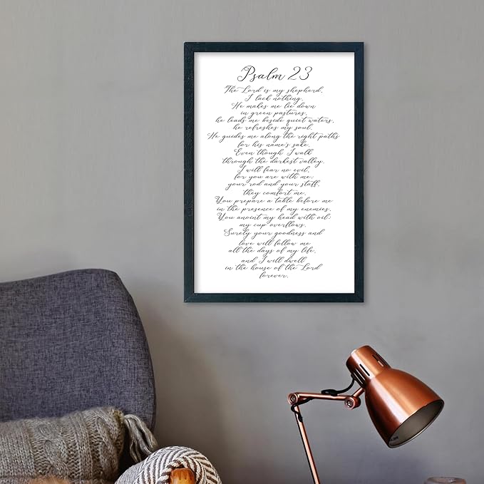 LuZhiQiang Psalm 23 Wall Art Bible Verse 16"×11" Christian Inspirational Scripture Sign Wood Framed Wall Hanging Decor (Black)-Ruum Studio Home
