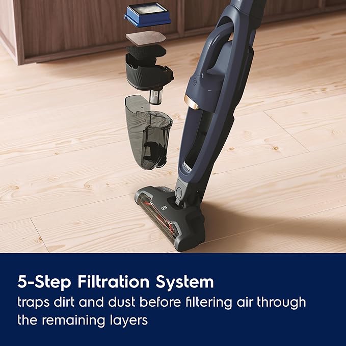 Electrolux WellQ7 Cordless 2-in-1 Vacuum with High Suction Power and 5-Step Filtration System, 50-Minute Run Time, 2 Power Modes, Denim Blue-Ruum Studio Home