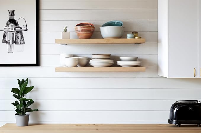 Urban Legacy Unfinished White Oak Deep Floating Shelves | Easy to Install Accent Modern Floating Shelves with Floating Shelf Brackets| Set of 2 (48" x 11" x 2")-Ruum Studio Home