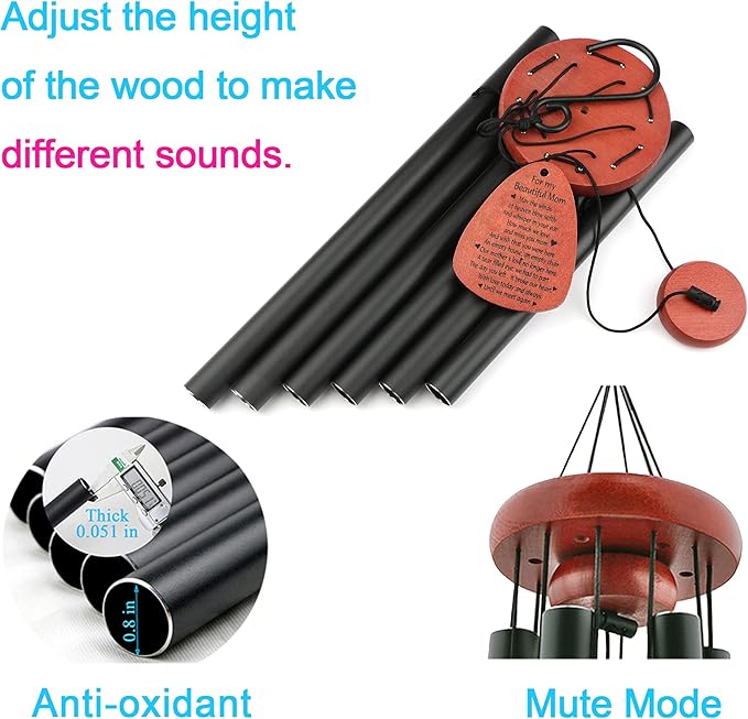 Memgift Memorial Wind Chimes for Outside – Sympathy Gift for Loss of Mother, Outdoor Yard Keepsake Wind Chime in Memory of Mom-Ruum Studio Home