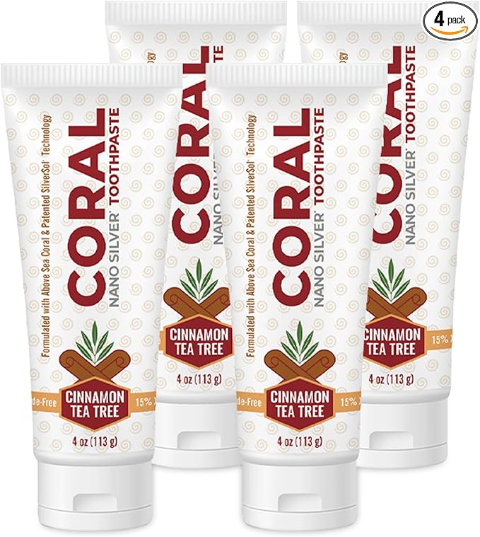 Coral Nano Silver Cinnamon Tea Tree Toothpaste, Natural Fluoride Free Teeth Whitening Toothpaste, Coral Calcium Nano Silver Infused SLS Free 4 Ounce-Ruum Studio Home