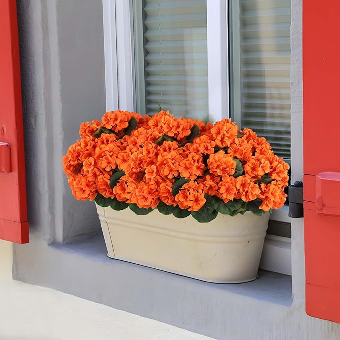 Hananona 12 Pcs Artificial Geranium Flowers for Outdoors Orange Silk Geranium Flowers Outdoor UV Resistant Plants Faux Fall Flower for Home Kitchen Autumn Table Centerpieces Decor (12, Orange)-Ruum Studio Home