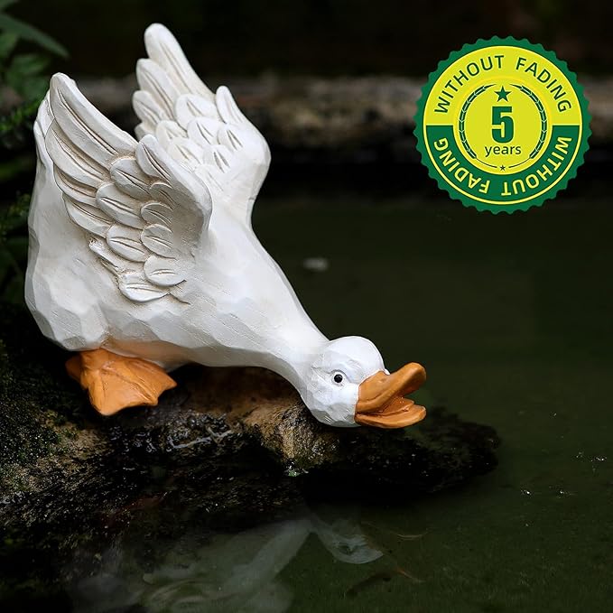 Duck Yard Decorations Outdoor Ornaments Set of 3, Resin Goose Sculpture Statue Front Porch Garden Decor for Outside Imitation Wood Carving, Funny Animal Decorations Fairy Craft Yart Art Decor-Ruum Studio Home