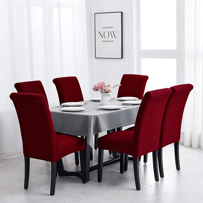 Joccun Chair Covers for Dining Room Set of 6, Dining Chair Slipcovers Stretch Dining Room Chair Covers Seat Protector,Washable Parsons Chair Cover for Home,Banquet(Red Dahlia,6 Pack)-Ruum Studio Home