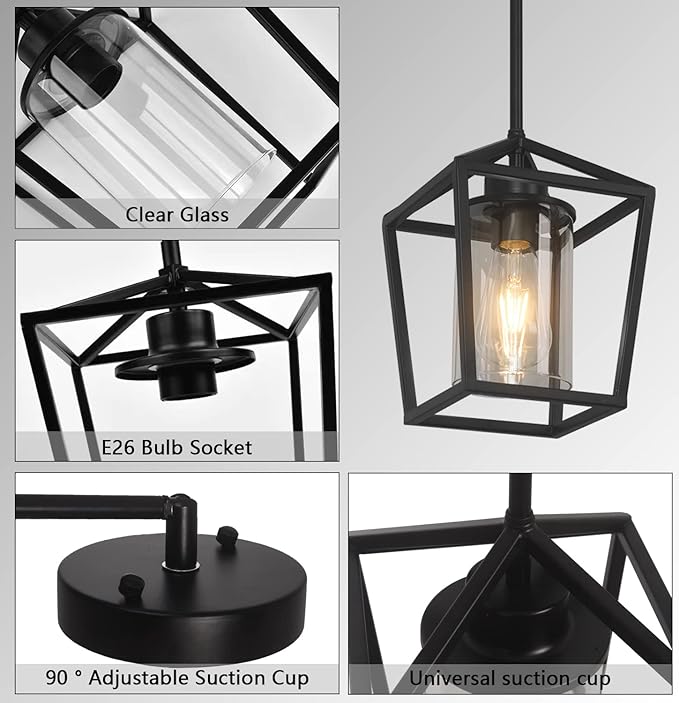 1 Pack Black Pendant Light Fixture Farmhouse Iron Cage Metal Pendant Light Lantern Hanging Light Fixtures with Clear Glass Shade for Kitchen Island, Dining Room, Hallway,Entryway1-Ruum Studio Home