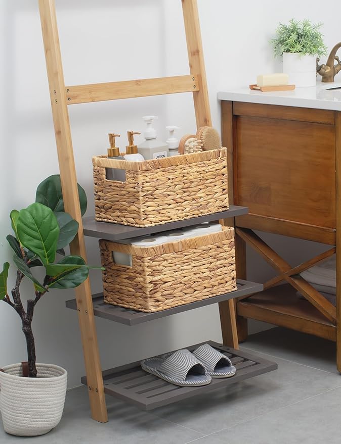 StorageWorks Wicker Basket, Baskets for Organizing, Storage Basket with Built-in Handles, Water Hyacinth Shelves (Medium 2-Pack, Natural Hyacinth)-Ruum Studio Home