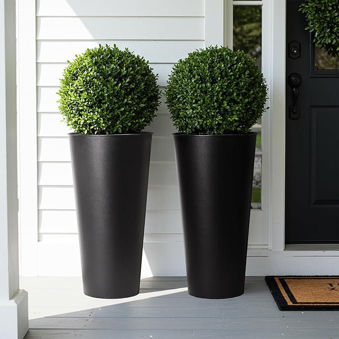 2-Pack 28" Tall Metal Planters - Heavy-Duty Round Flower Pots with Built-in Drainage + Rustic Industrial Finish, All-Climate Deck & Patio Ready Indoor/Outdoor Multi-Scene Garden Vessels-Ruum Studio Home