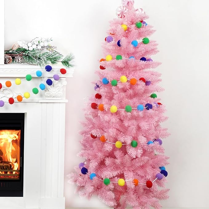 TBD Decor 2pk Rainbow Color Pom Pom Garland 13FT Colorful Large Felt Ball Garland for Mantle,Indoor Holiday Wedding Birthday Party Supplies-Ruum Studio Home