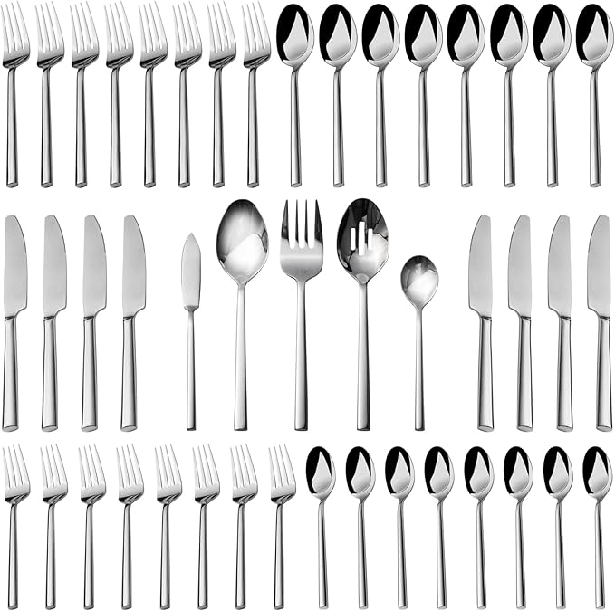 Alata Potter 45-Piece Forged Stainless Steel Flatware Set Cutlery Set,Service for 8,Silver Finish,Dishwasher Safe-Ruum Studio Home