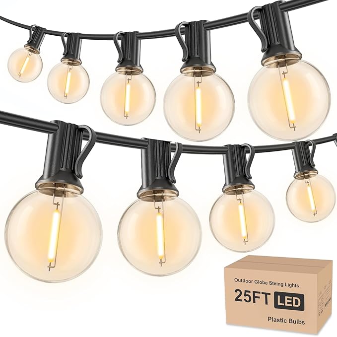 RTTY Outdoor String Lights 25 FT, G40 Led Patio Globe Lights with 13pcs Bulbs,Waterproof Shatterproof Dimmable Connectable Hanging for Cafe Bistro Backyard Gazebo Balcony Deck Party-Ruum Studio Home