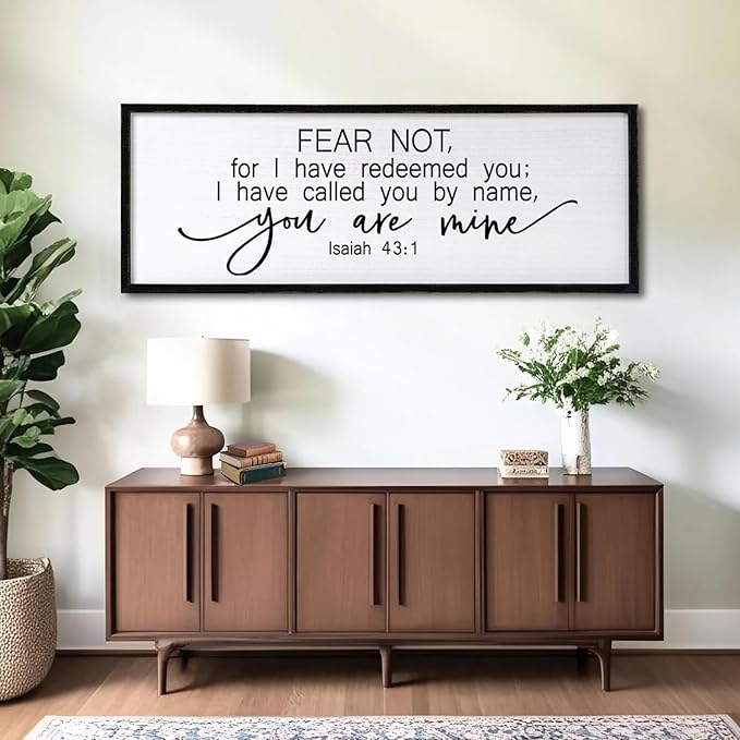 Fear Not for I Have Redeemed You Sign Framed Wall Art, 40''×15'' Rustic Religious Christian Isaiah 43:1 Bible Verse Sign, Horizontal Holy Inspirational Catholic Scripture Decor-Ruum Studio Home