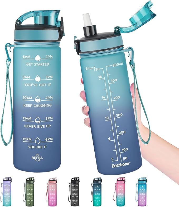 Enerbone Water Bottle, Leakproof BPA & Toxic Free, Motivational Water Bottle with Times to Drink and Straw, Fitness Sports Water Bottle with Strap for Office, Gym, Outdoor Sports-Ruum Studio Home