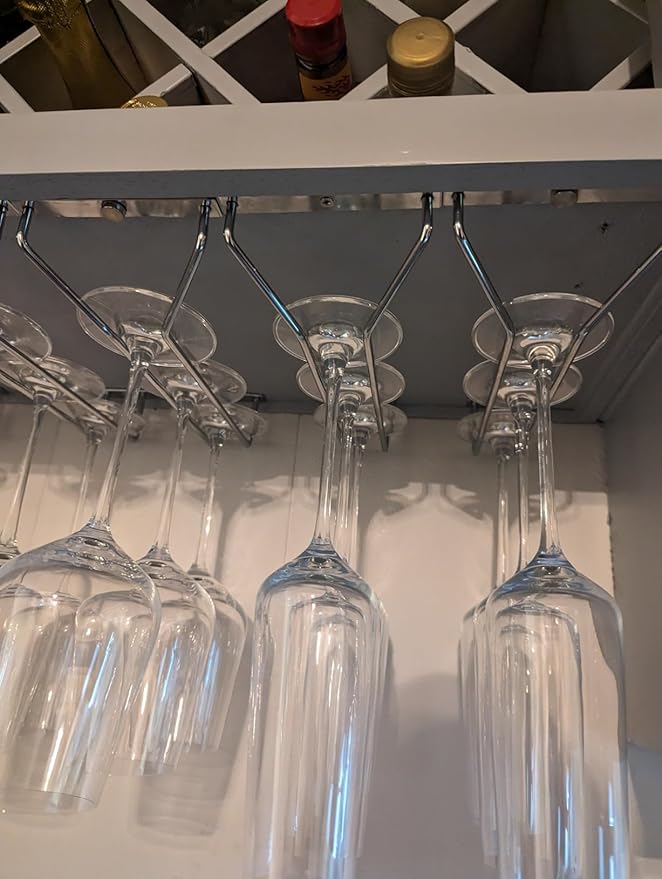 10.8 Inch Wine Glass Rack, Under Cabinet Wine Glass Holder, Wine Glass Hangers Under Shelf, Chrome Finish Stemware Rack, Hanging Stemware Holder for Cabinet Kitchen Bar, Set of 2-Ruum Studio Home