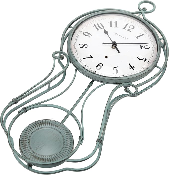 CLXEAST 20 Inch Metal Pendulum Wall Clock Battery Operated,Large Schoolhouse Wall Clocks for Living Room Decor,Antique Aged Teal Green Finish,House Warming Gifts New Home-Ruum Studio Home