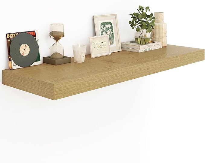 12" Deep Bathroom Floating Shelves for Wall Shelf Over Toilet Wall Mounted Farmhouse Long 55 inches Set of 1, Farmhouse Shelves with Invisible Brackets for Living Room, Kitchen, Bedroom,Oak-Ruum Studio Home