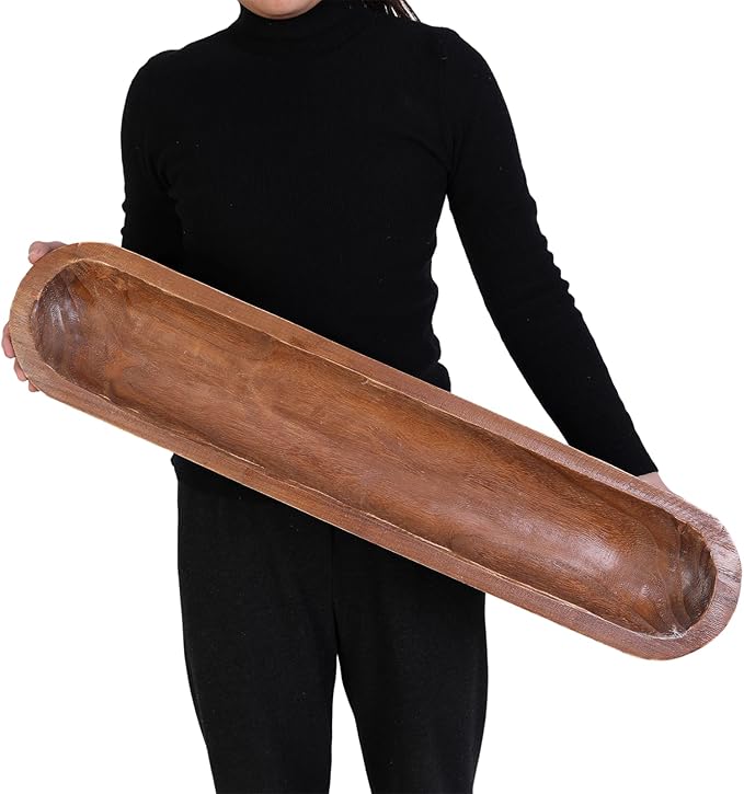 Athaliah Wooden Dough Bowl, Hand Carved Rustic Long Wood Dough Bowls for Decor, Vintage Decorative dough bowl for Table Centerpiece (30 Inch-Brown)-Ruum Studio Home