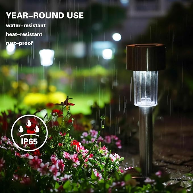 EcoGreen Outdoor Pathway Solar Light, 8pcs Pack,Garden Patio Balcony Walk Way Lights, Stainless Steel Leg, 5000K Daylight, IP65 Waterproof, 1.85 * 12.2in-Ruum Studio Home