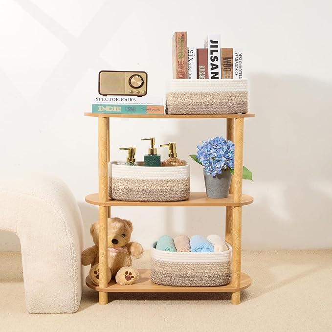 Small Storage Baskets for Organizing | Closet Organizer Bins | Shelf Toy Basket | Woven Rope Baskets | Cube Decorative Box | Shallow Basket |11.5x7.5x4.7”| 4 Packs Gradient Brown-Ruum Studio Home