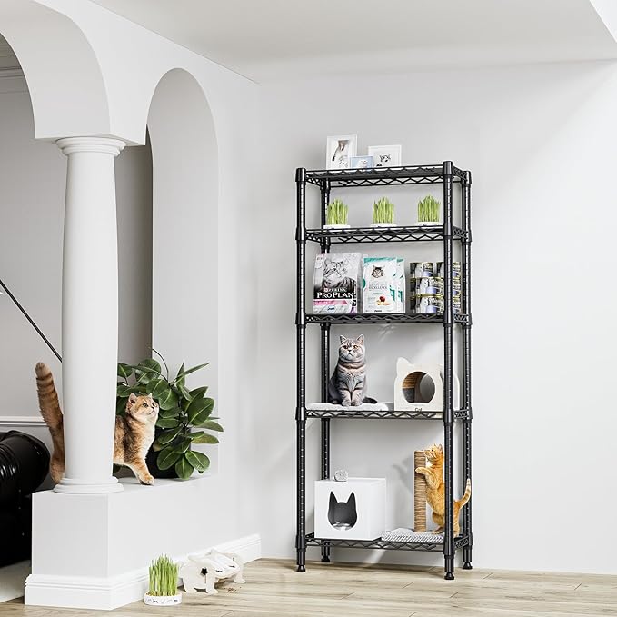 1250 lbs 5 Tier Shelf Metal Storage Shelves Wire Rack Closet Organizers for Garage Kitchen Bathroom Laundry Black 11.8" D x 23.6" W x 59.5" H-Ruum Studio Home