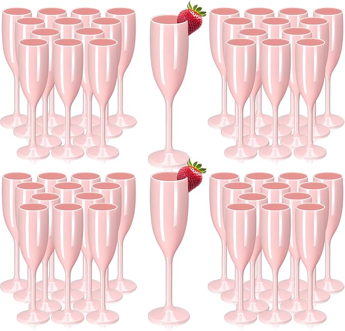 XUWAIDSGN Acrylic Champagne Flutes Toasting Glasses Unbreakable Mimosa Bar Reusable Wine Glasses Vintage Champagne Flutes Stemmed Drinking Cups 5.4 OZ for Christmas Birthday (100, Pink)-Ruum Studio Home
