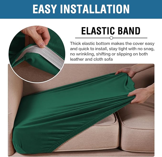 H.VERSAILTEX Velvet Stretch Couch Cushion Cover Plush Cushion Slipcover Cushion Furniture Protector Seat Cushion Sofa Cover (2 Piece Large Sofa Cushion Covers, Vintage Green)-Ruum Studio Home