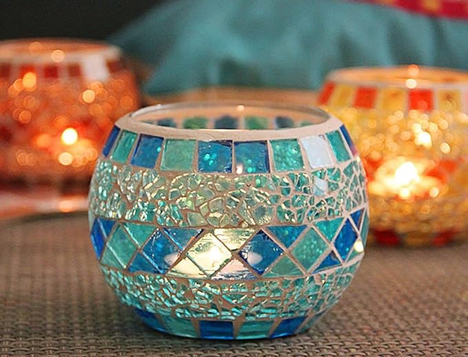 Votive Candle Holder Tea Lights - Glass Candle Holders, Mosaic Tealight Candle Holder, Candle Jar Cup for Wedding Centerpiece Party Table Decorations, Valentines Day Decor-Ruum Studio Home