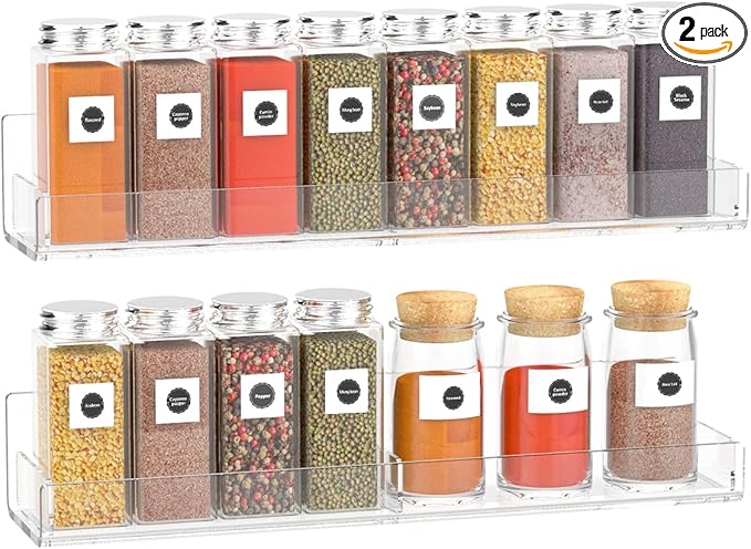 Acrylic Spice Rack Wall Mount, Hanging Spice Shelf Racks for Seasonings, Kitchen Spice Jars Wall Organizer Storage Holder, 2 Pack-Ruum Studio Home