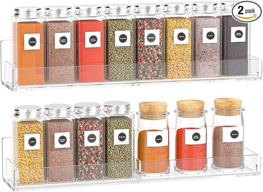 Acrylic Spice Rack Wall Mount, Hanging Spice Shelf Racks for Seasonings, Kitchen Spice Jars Wall Organizer Storage Holder, 2 Pack-Ruum Studio Home