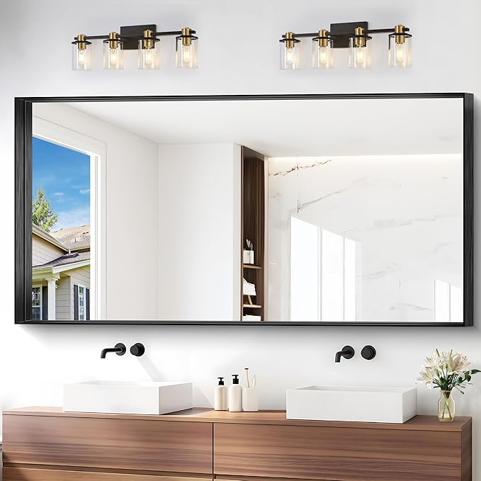 Black Bathroom Mirror, 72x36 Inch Rectangular Deep Frame Mirror, Large Wall Mounted Bathroom Vanity Mirror Over Sink for Bedroom,Restroom, Living Room, Hangs Vertically or Horizontally-Ruum Studio Home