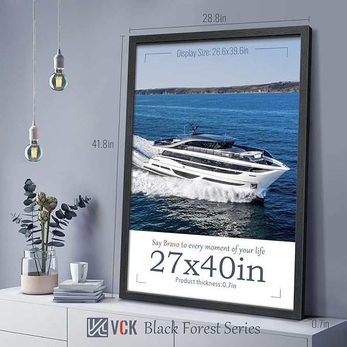 VCK 27x40 Solid Wood Poster Frames Set of 3, Exclusive Woodgrain Black Picture Frame, Wall Mounting Hanging-Ruum Studio Home