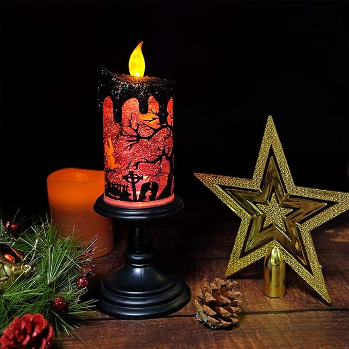Eldnacele Halloween Snow Globe Candles Lighted Lamp, Battery Operated Spinning Water Glittering Tornado Flameless Candles Table Centerpiece for Halloween Decoration Indoor(Ghost)-Ruum Studio Home