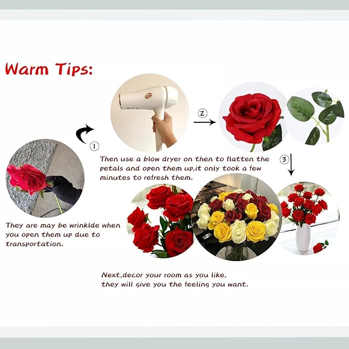 Red Fake Roses Artificial Flowers - 16 Pcs Fake Artificial Roses Silk Flowers with Stems for Home Wedding Hotel Office Centerpiece Decor-Ruum Studio Home