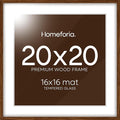 Homeforia 20x20 Brown Picture Frame, High End Dark Oak 20 x 20 Square Wood Frame with Mat 16 x 16 for Photo, 20by20 Wooden Walnut Poster Frame Matted to 16x16 Print, Tempered Glass, Wall Kit, Set of 1-Ruum Studio Home