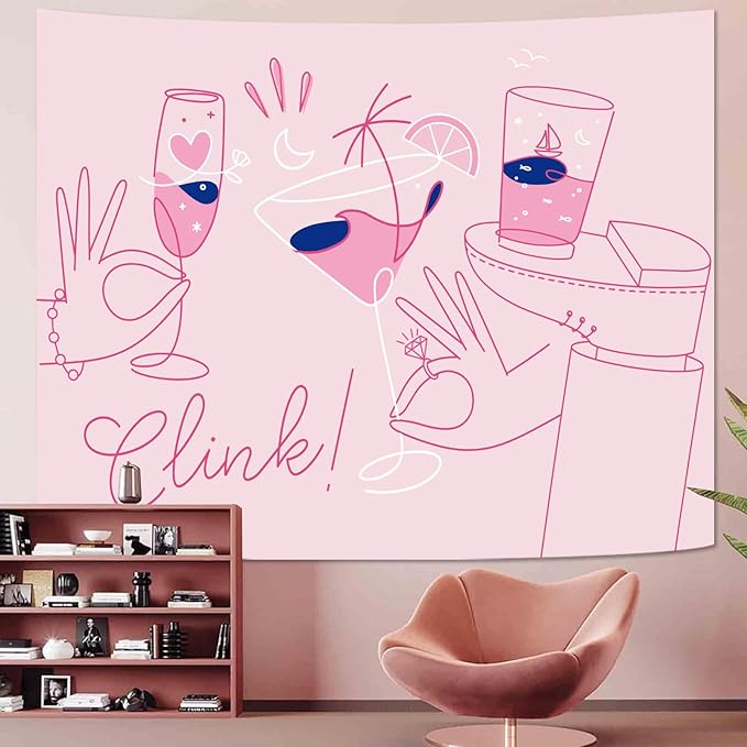 Lunerfex Y2K Tapestry Pink Party Wall Tapestry, Cute Tapestries for Bedroom Funny Tapestries Wall Hanging for Bedroom Living Room Decor Pink-2 44"x60"-Ruum Studio Home