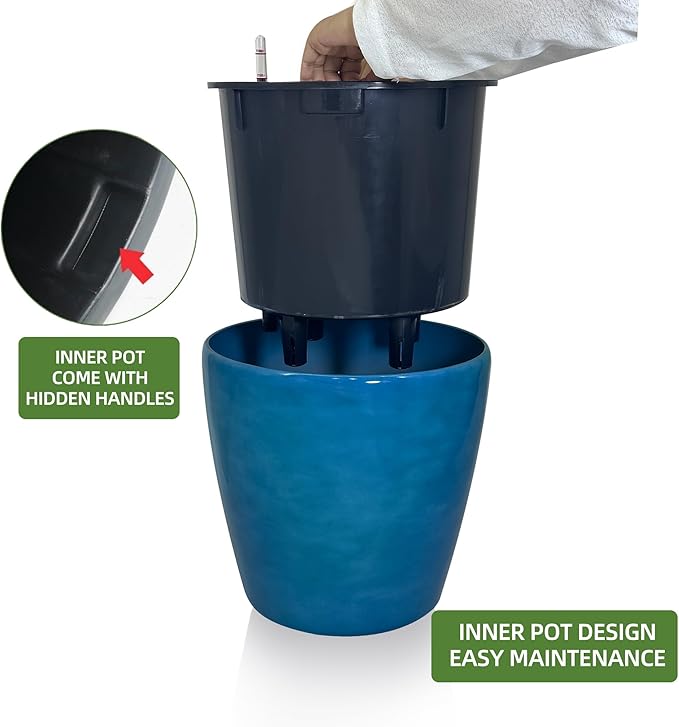 Dexceder 18x17 Self Watering Planter with Wheels Indoor Outdoor, Inner Pot Design, Thickened Large Floor Standing Flower Plant Pot with Water Level Indicator (Peacock Blue Gradient)-Ruum Studio Home