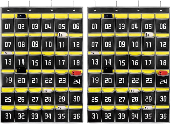 Loghot Classroom Accessories Closet Pocket Chart for Cell Phones Holder Wall Door Hanging Organizer (36 Pockets Black 2Pc)-Ruum Studio Home