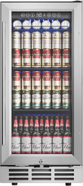 15'' Beverage Refrigerator Cooler - 126 Cans Under Counter Beverage Fridge with LED Light, Built-in Design, Wine Cooler for Home/Kitchen-Ruum Studio Home