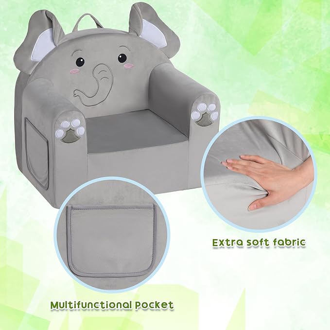 ALIMORDEN Animal Series Kid's Chair, Ultra-Soft Comfy Foam Filled Toddler Sofa Chair, Cute Animal-Shaped Design Toddler Couch, Lightweight Birthday for Baby Boys & Girls (Elephant)-Ruum Studio Home