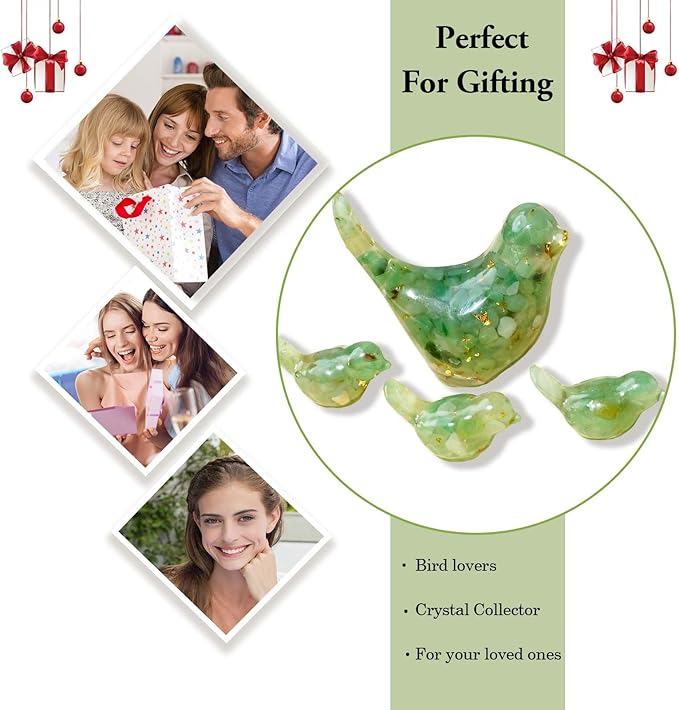 Crystal Bird Figurines, Resin Animal Statues, Miniature Decorative Gravel Birds, Home Decor (4PCS-GreenAventurine)-Ruum Studio Home