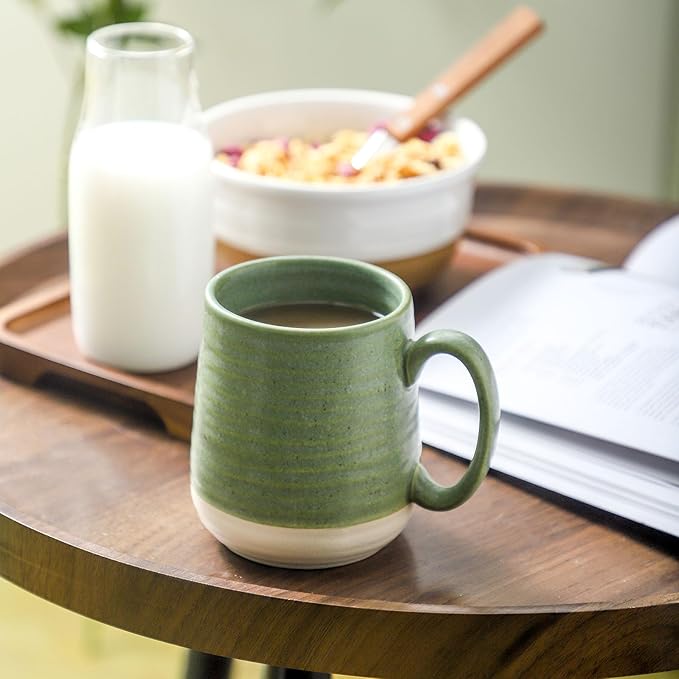 Hasense Stoneware Coffee Mugs Set of 6, 15 Oz Large Coffee Cups with Handle, Tea Mugs for Men and Women, Modern Coffee Mug for Cappuccino, Milk, Cocoa, Microwave & Dishwasher Safe, Green-Ruum Studio Home