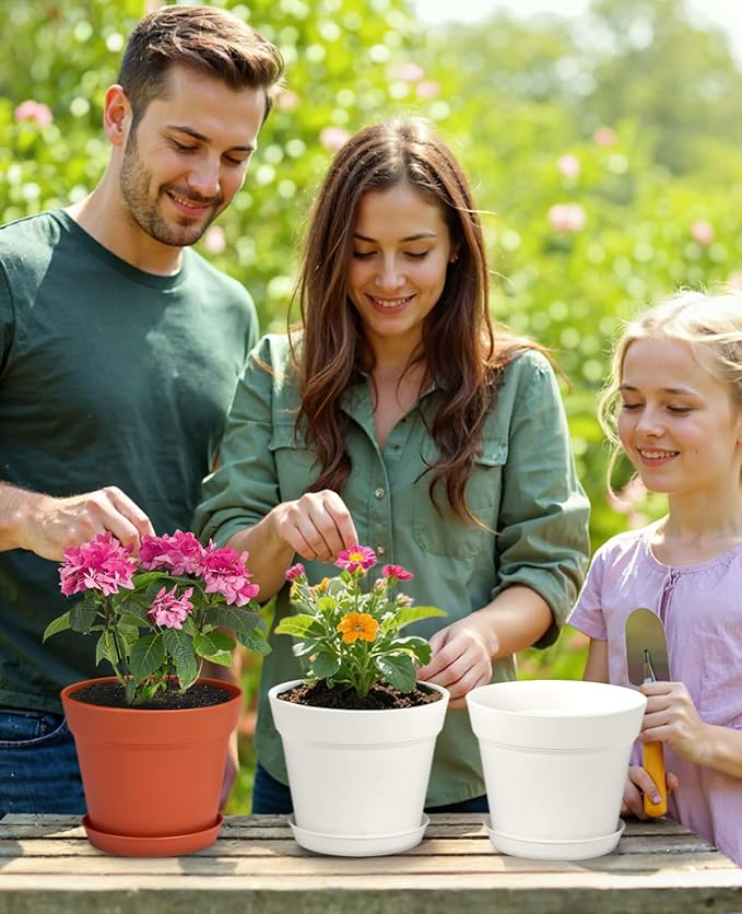 homenote Plant Pots,6 Inch Flower Pots for Plants Plastic Planters for Indoor with Multiple Drainage Holes and Trays, for All Home Garden Flowers Succulents,Outdoor(White&Red,16 Pack)-Ruum Studio Home