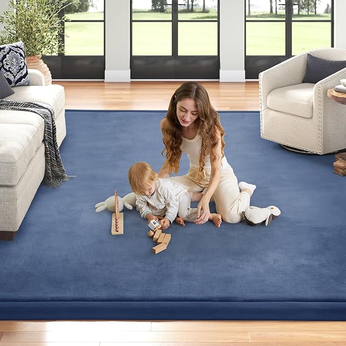 Baby Play Mat 1.2" Thick Memory Foam Nursery Rug Area Rug, 13’1” X 6’7” Yoga Mat Playmat Crawling Mat for Baby,Toddlers,Infants,Kids,Floor Mat Tatami Mat for Living Room with Non-Slip(Blue)-Ruum Studio Home