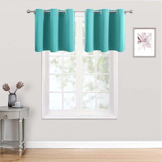 ChrisDowa Small Kitchen Valances for Windows - Grommet Short Thermal Insulated Room Darkening Window Valances Curtains for Living Room (2 Panels, Teal, 52 x 18 Inch)-Ruum Studio Home