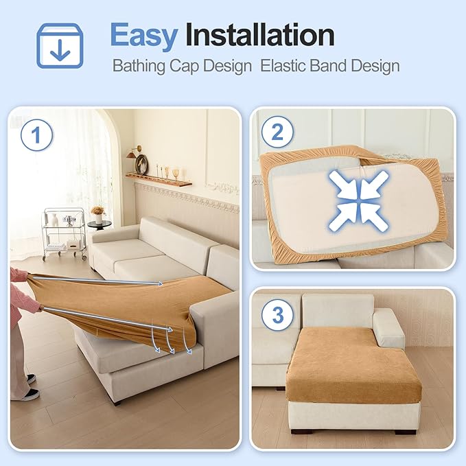 Sectional Couch Covers for L Shaped Sectional Sofa (Left or Right Facing) – Softer Chenille Sofa Covers Washable, Non-Slip Stretch Chaise Slipcover (Only 1PC Chaise Cushion Cover, Khaki)-Ruum Studio Home