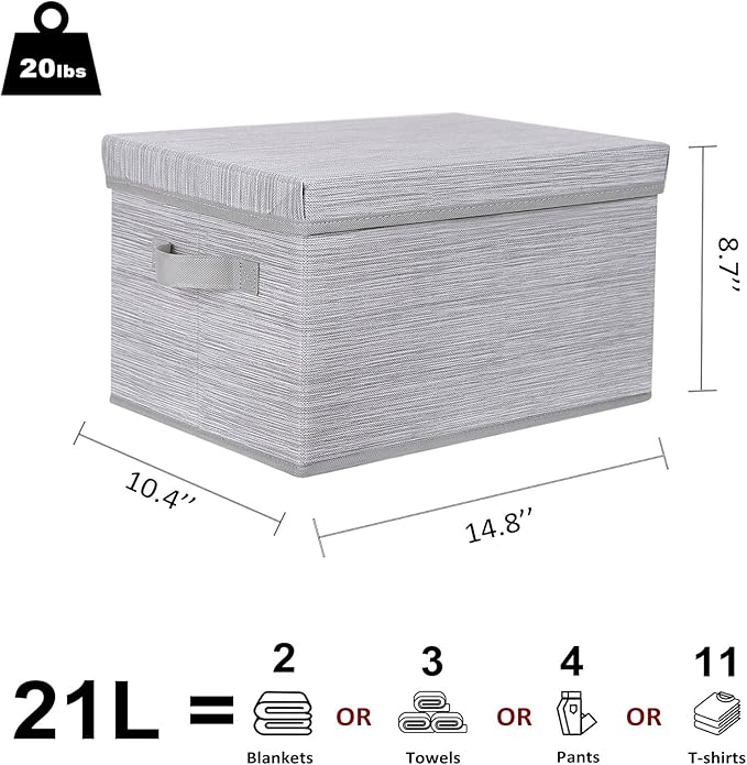 WUIKE Storage Bins with Lids, Collapsible Stackable Storage Bins with Handles, Clothing Storage Containers for Closet, Fabric Shelf Baskets, Large, Light Gray/Slub Gray, 3-Pack-Ruum Studio Home