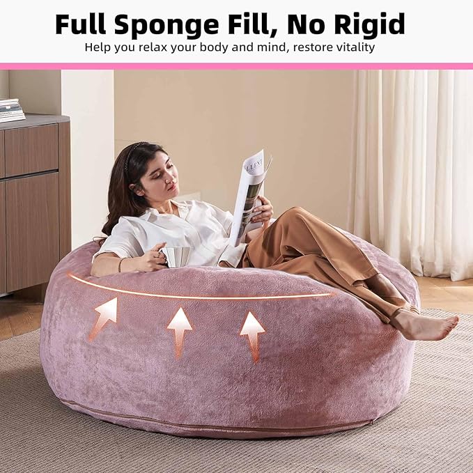 5FT，Big Bean Bag Chairs for Adults，Large beanbag with Filler Included，Memory Foam Material，Easy to Clean and Washable Corduroy Fabric，Suitable for Living Room and Bedroom (Pink, 5 Foot)-Ruum Studio Home