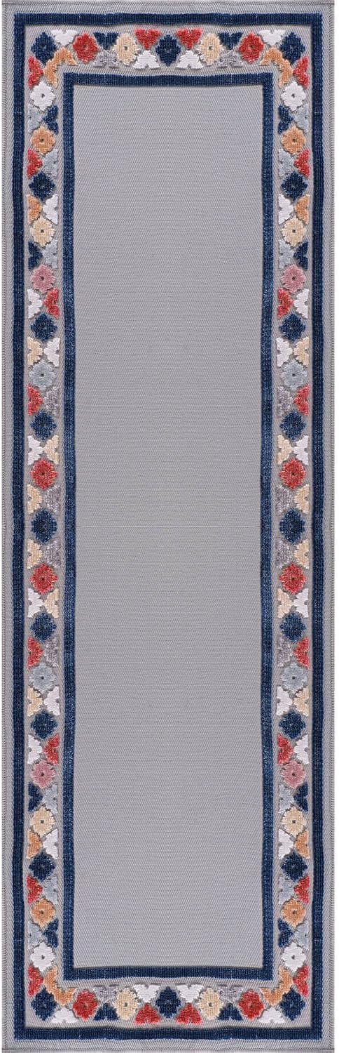 Beverly Rug Outdoor Runner Rug 2x7 Modern Floral Bordered Area Rugs for Indoor and Outdoor Patio Easy to Clean Non Shedding Living Room Porch Garden Washable Outside Carpet (2 x 7 Gray)-Ruum Studio Home