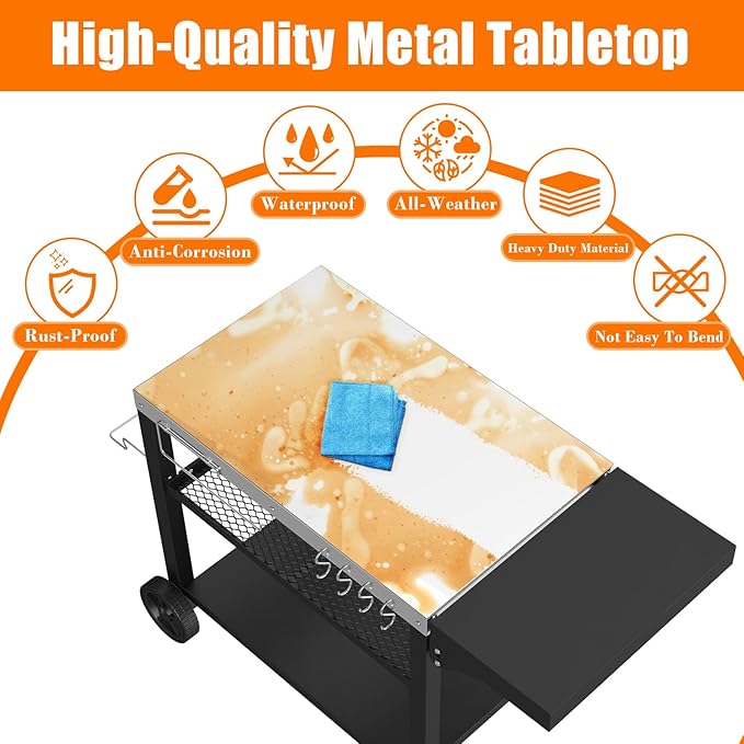 Grill Cart, Outdoor Grill Table, Pizza Oven Stand, Three-Shelf BBQ Table, Movable Dining Cart with Drawer, Fits for Ninja Woodfire Grill, Blackstone Griddle,Tabletop Grill-Ruum Studio Home