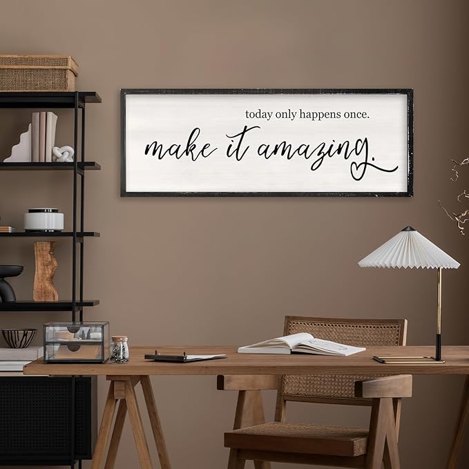 Today Only Happens Once Make It Amazing Wall Art Decor 32x12 Inch Large Inspirational Quote Sign Rustic Living Room Vintage Wood Frame Office Motivational Home Wall Hanging (Black)-Ruum Studio Home